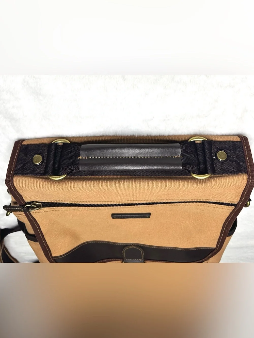 Eddie Bauer Leather and Canvas Messenger Bag - Brown
